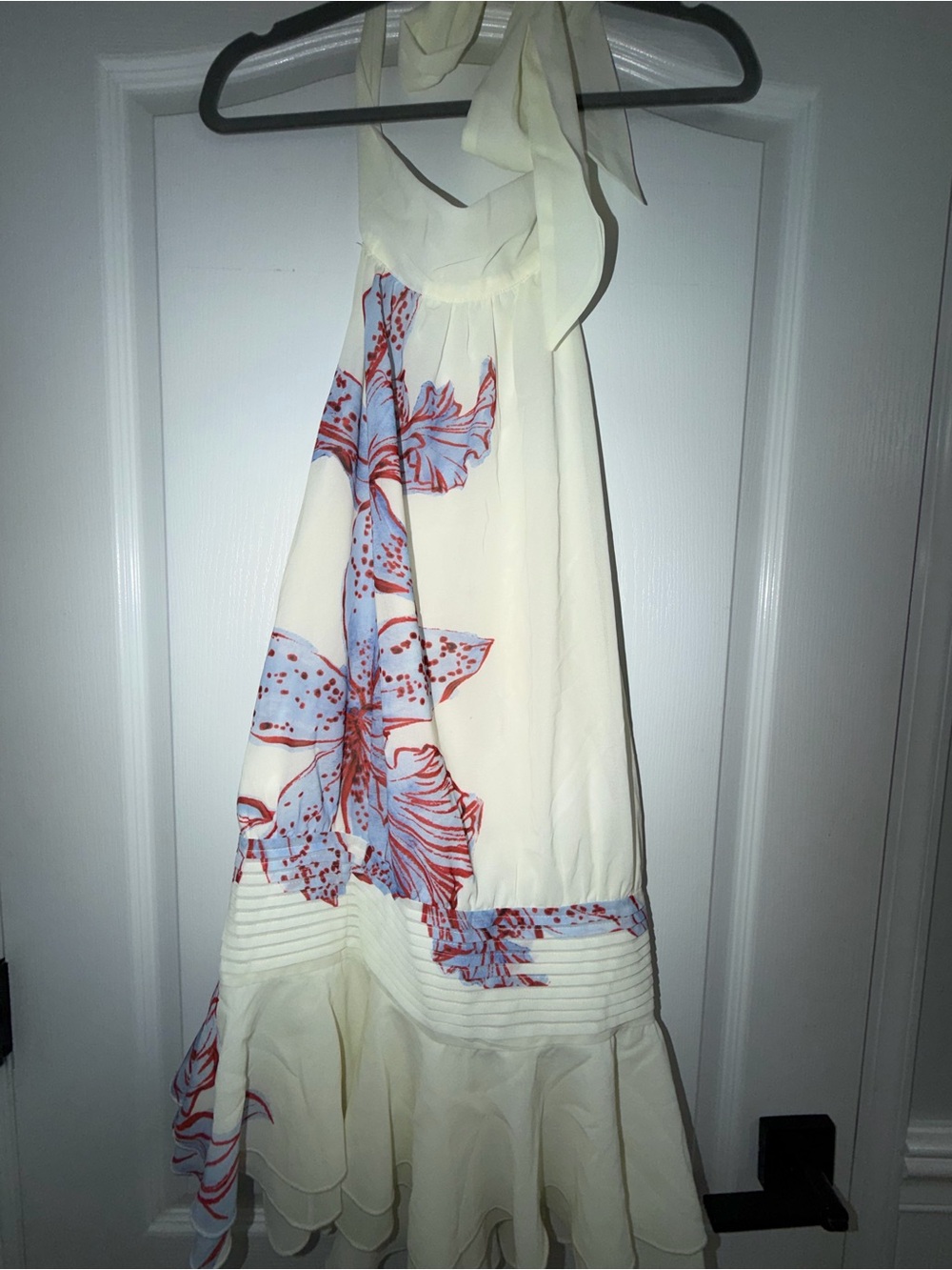 Peppermayo Ivory One-Shoulder Dress with Blue and Red Floral Accent